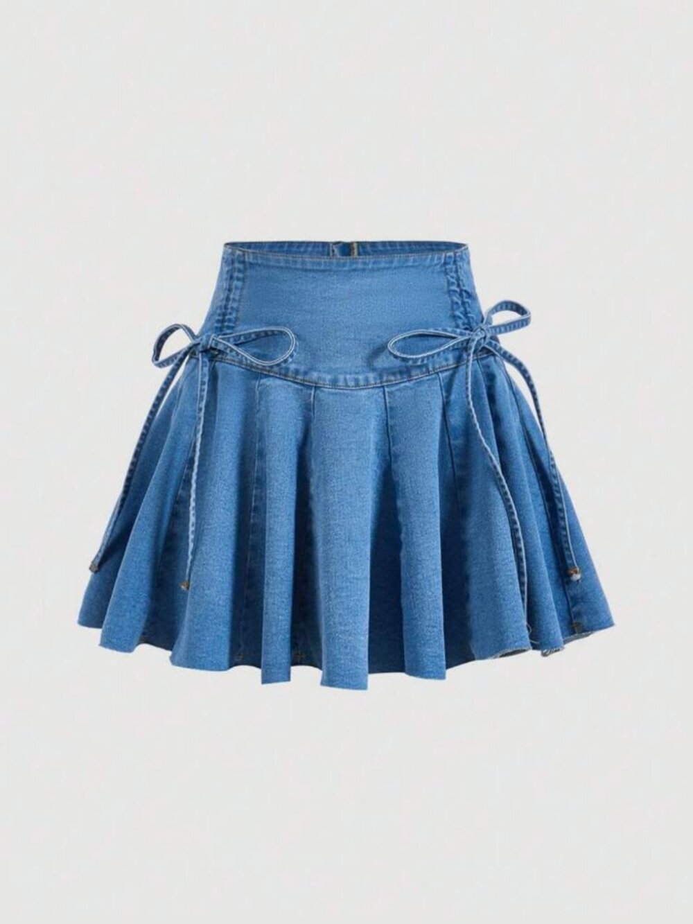 SHEIN MOD Y2K Preppy Streetwear Knot Side Pleated Denim Skirt Light Wash Size 6